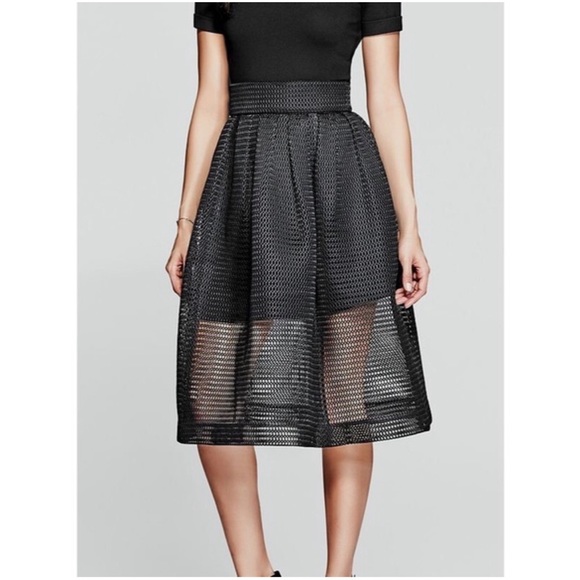 Guess Marciano Black Sheer flare full A-line skirt size 10 - Picture 4 of 7